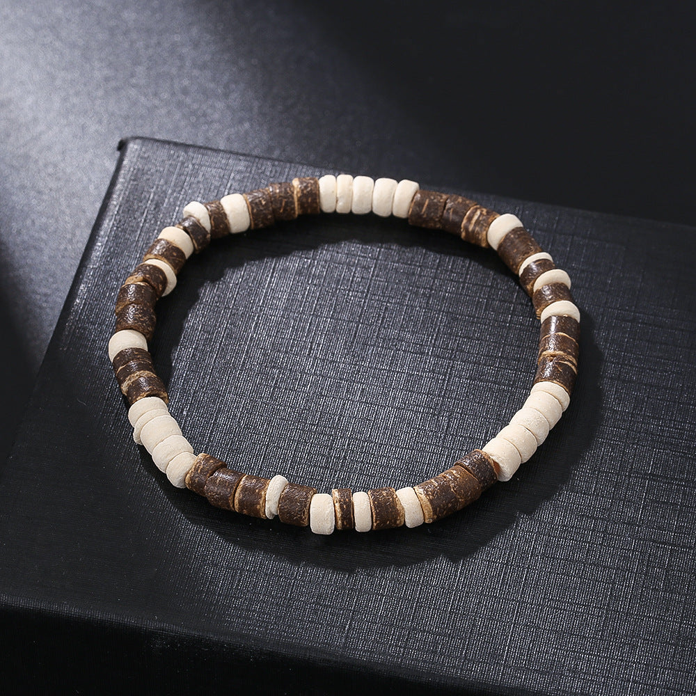 Coconut shell wood chips stone cross bracelet