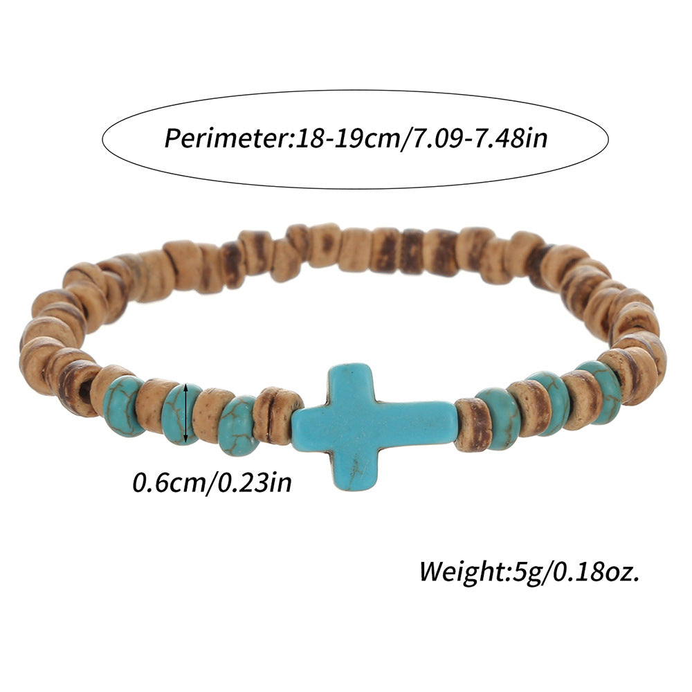 Coconut shell wood chips stone cross bracelet