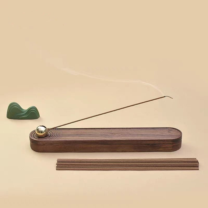 Zen Walnut Incense Burner Gift Set for Home Bedroom Living Room Study