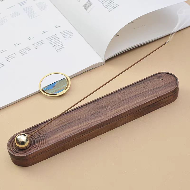 Zen Walnut Incense Burner Gift Set for Home Bedroom Living Room Study