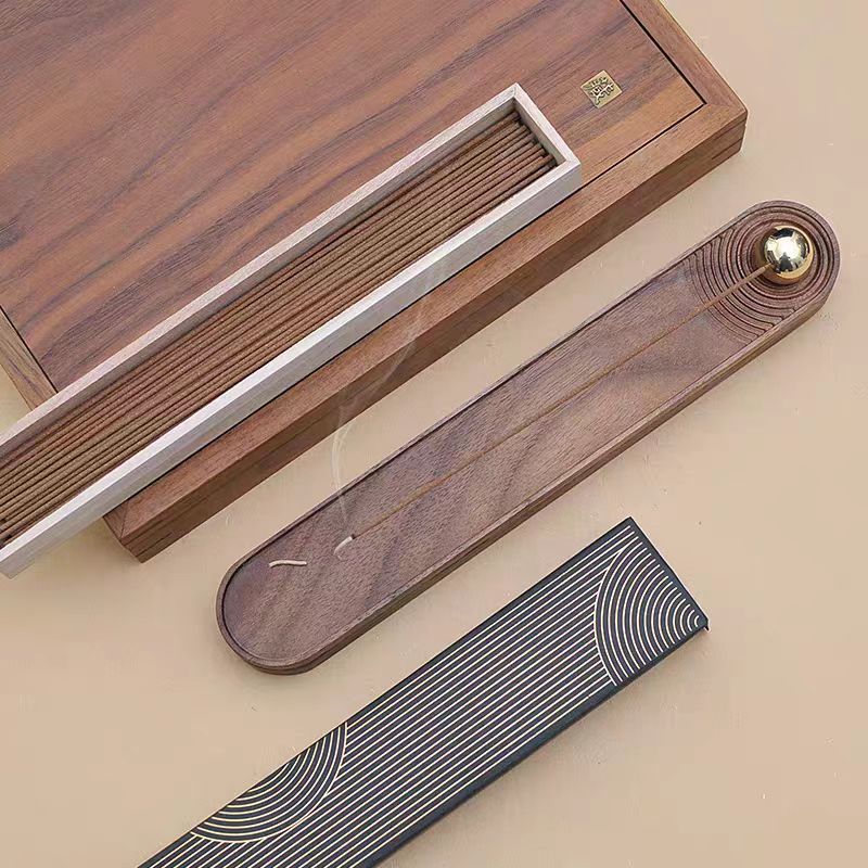 Zen Walnut Incense Burner Gift Set for Home Bedroom Living Room Study