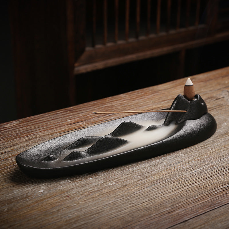 Zen Ceramic Mountain Incense Burner Backflow Holder Aromatherapy Decor
