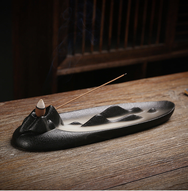 Zen Ceramic Mountain Incense Burner Backflow Holder Aromatherapy Decor