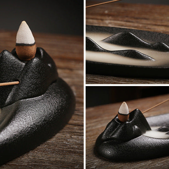 Zen Ceramic Mountain Incense Burner Backflow Holder Aromatherapy Decor