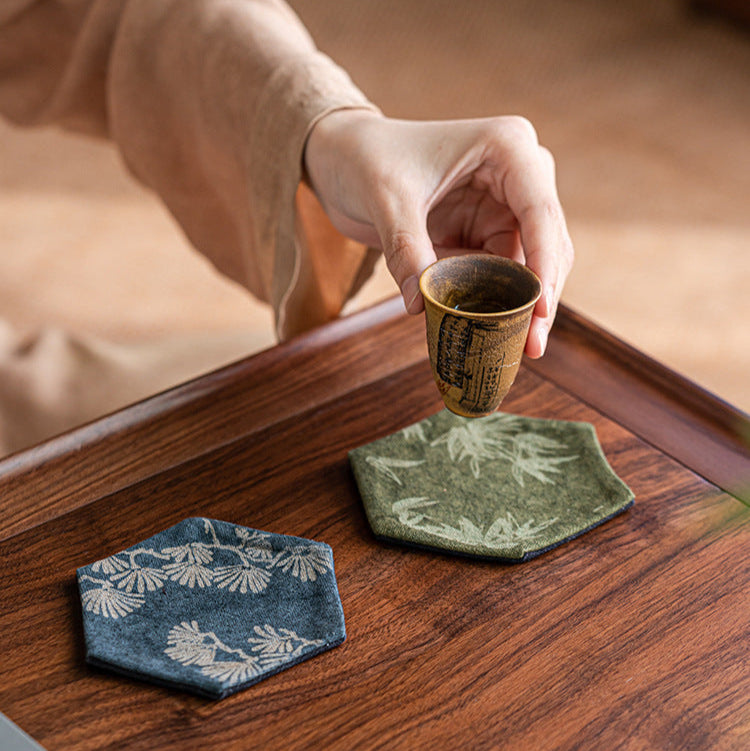 Hexagon Tea Cup Mat Zen Fabric Heat Resistant Pad