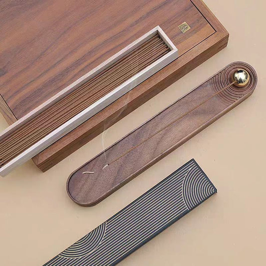 Zen Walnut Incense Burner Gift Set for Home Bedroom Living Room Study