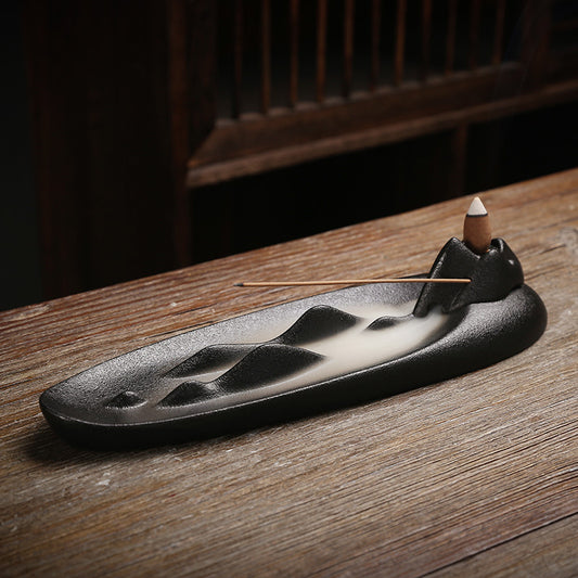 Zen Ceramic Mountain Incense Burner Backflow Holder Aromatherapy Decor